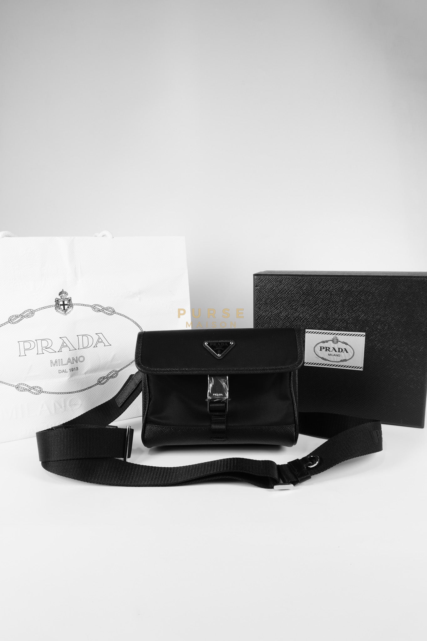 2ZH108 Mini Smartphone Case in Re-Nylon & Saffiano Leather | Purse Maison Luxury Bags Shop