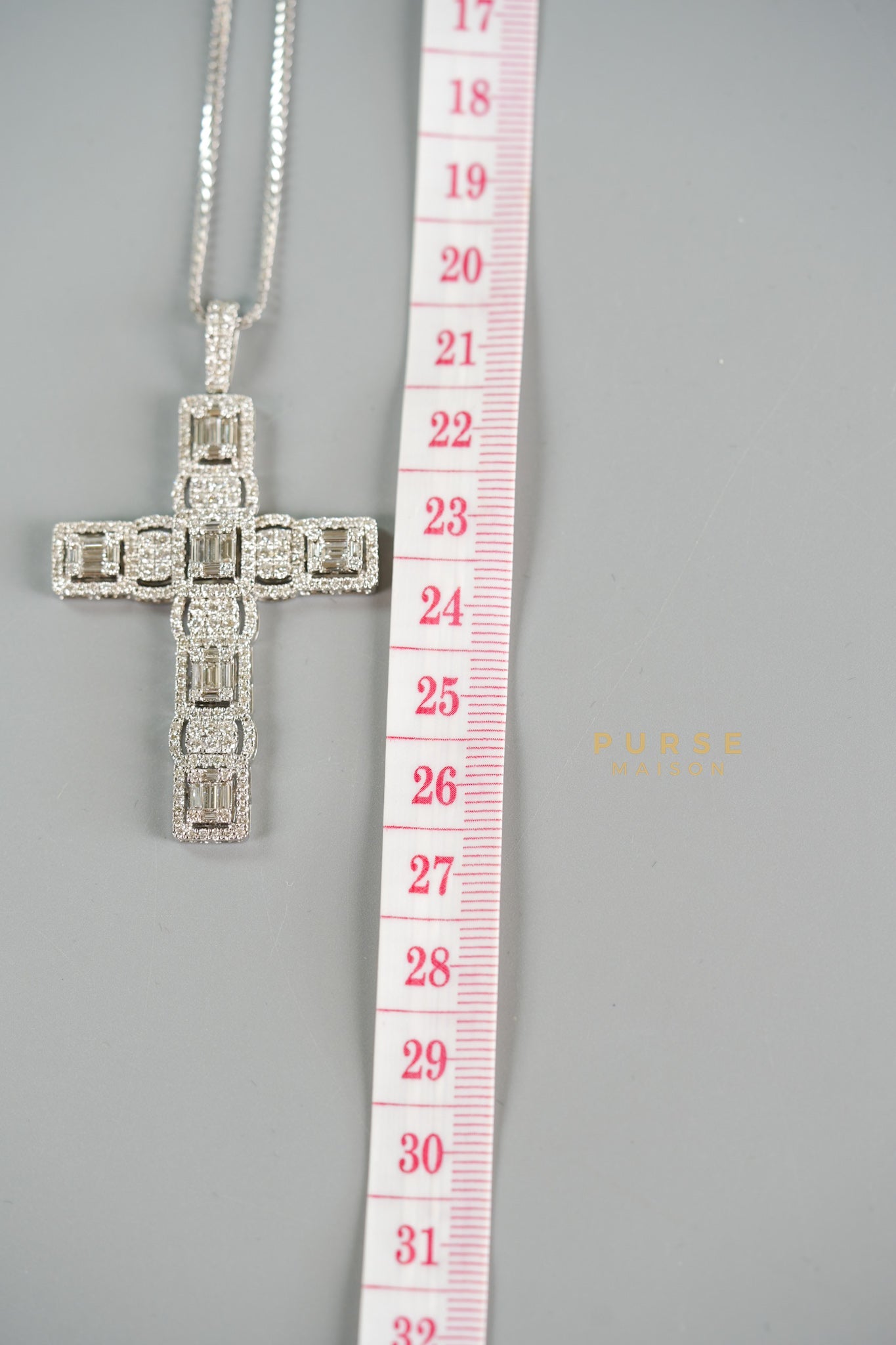 3 Carat 14grams Natural Diamond Baguette & Round Brilliant Cut Cross Pendant in 18k White Gold Necklace (colorless) | Purse Maison Luxury Bags Shop