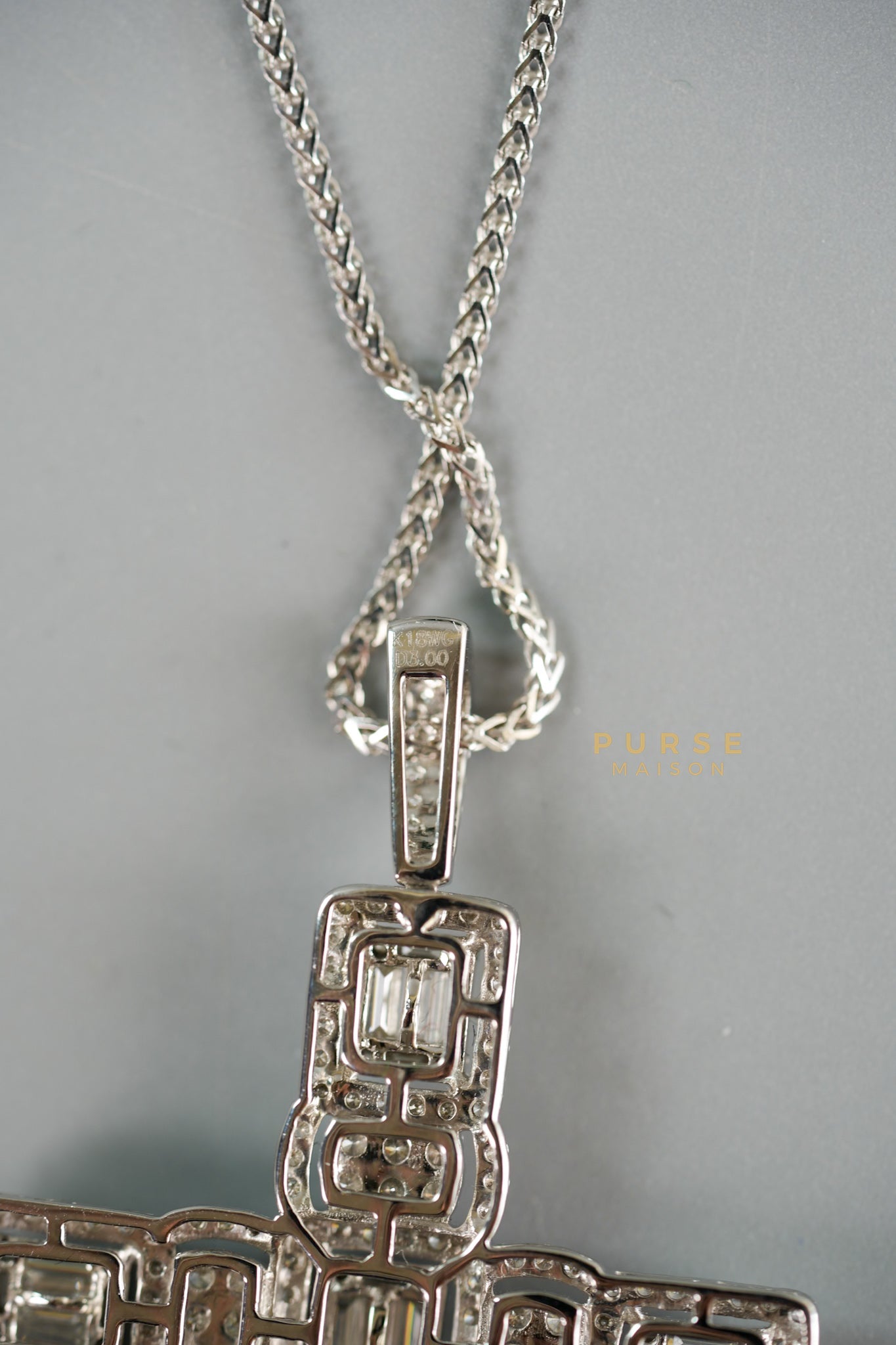 3 Carat 14grams Natural Diamond Baguette & Round Brilliant Cut Cross Pendant in 18k White Gold Necklace (colorless) | Purse Maison Luxury Bags Shop