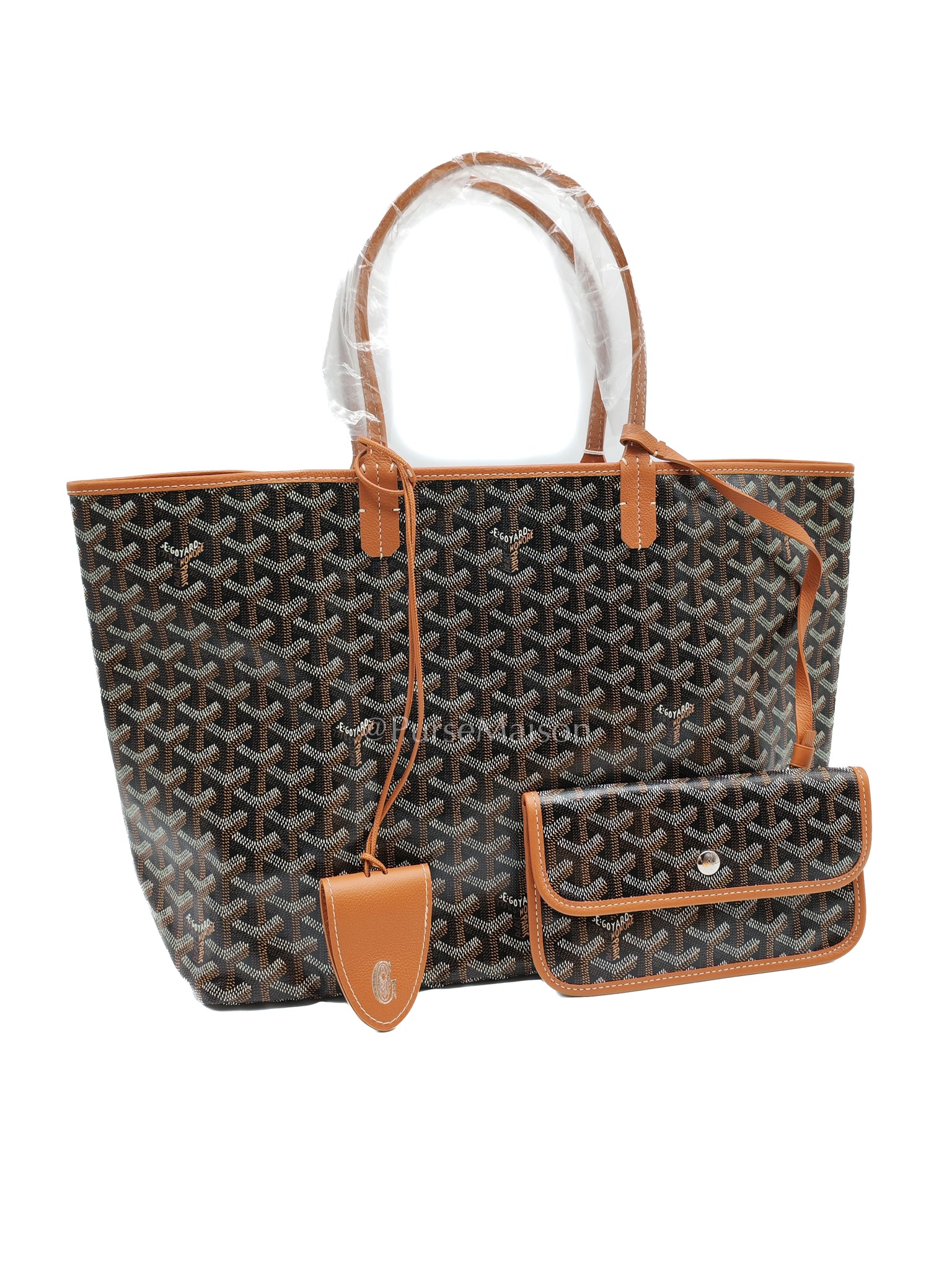 Saint Louis PM Tan with Croc Universel Clip Charm in Goyardine Canvas Tote Bag