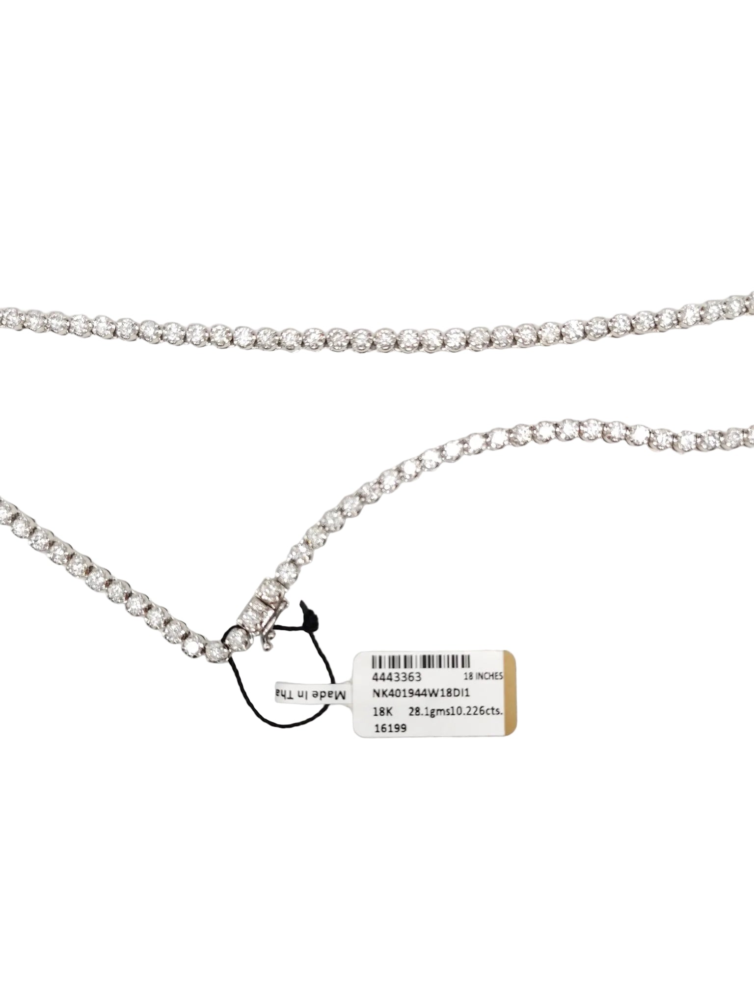 18k 28.1gms 10.226cts Natural Diamond White Gold Tennis Necklace (18 inches)