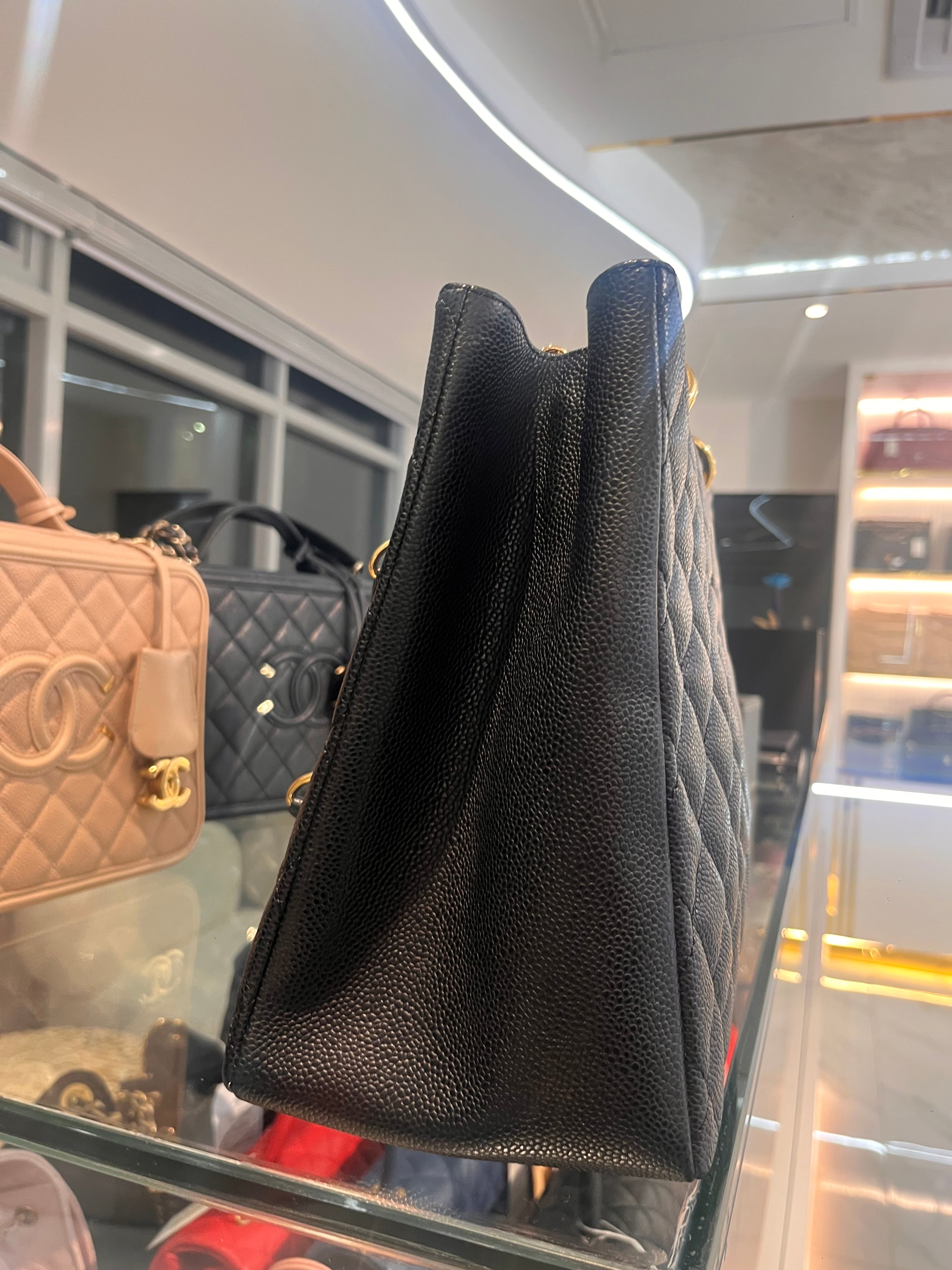 Chanel Grand Shopping Tote (GST) In Black Quilted Caviar Leather Series 14