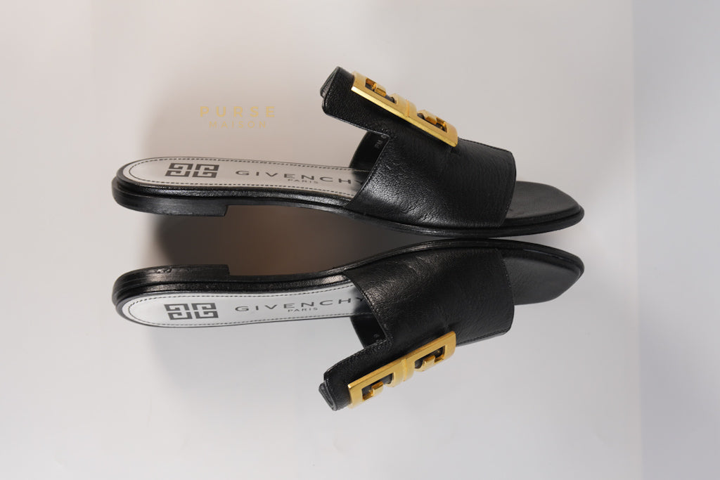 4G Logo Slide Sandals in Black Plague Leather Size 38.5 Eu (24 cm) | Purse Maison Luxury Bags Shop