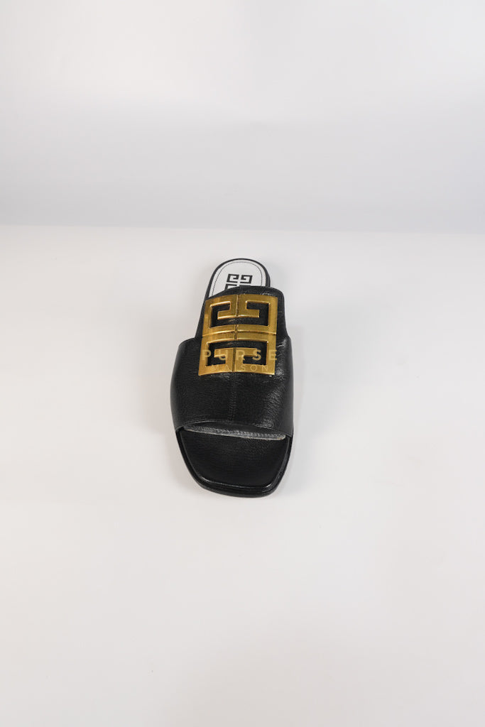 4G Logo Slide Sandals in Black Plague Leather Size 38.5 Eu (24 cm) | Purse Maison Luxury Bags Shop