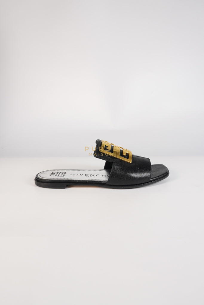 4G Logo Slide Sandals in Black Plague Leather Size 38.5 Eu (24 cm) | Purse Maison Luxury Bags Shop