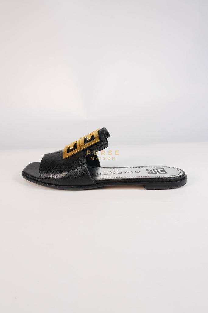 4G Logo Slide Sandals in Black Plague Leather Size 38.5 Eu (24 cm) | Purse Maison Luxury Bags Shop