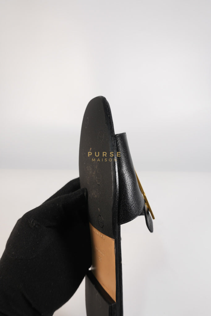 4G Logo Slide Sandals in Black Plague Leather Size 38.5 Eu (24 cm) | Purse Maison Luxury Bags Shop