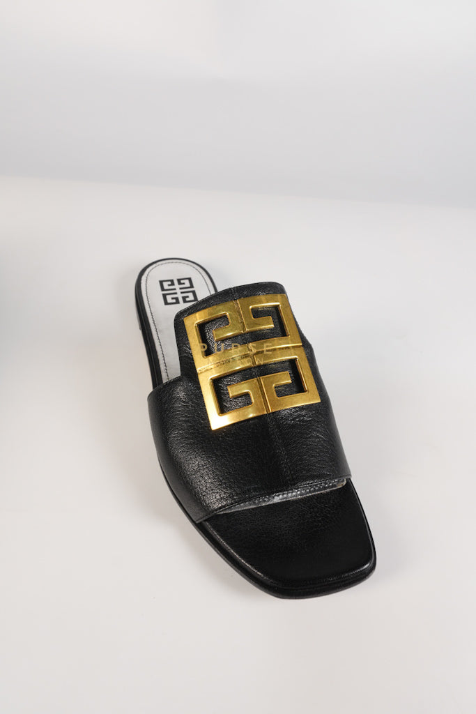 4G Logo Slide Sandals in Black Plague Leather Size 38.5 Eu (24 cm) | Purse Maison Luxury Bags Shop