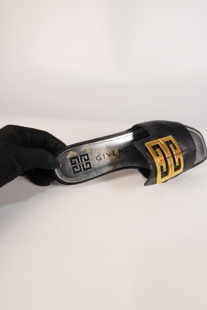 4G Logo Slide Sandals in Black Plague Leather Size 38.5 Eu (24 cm) | Purse Maison Luxury Bags Shop