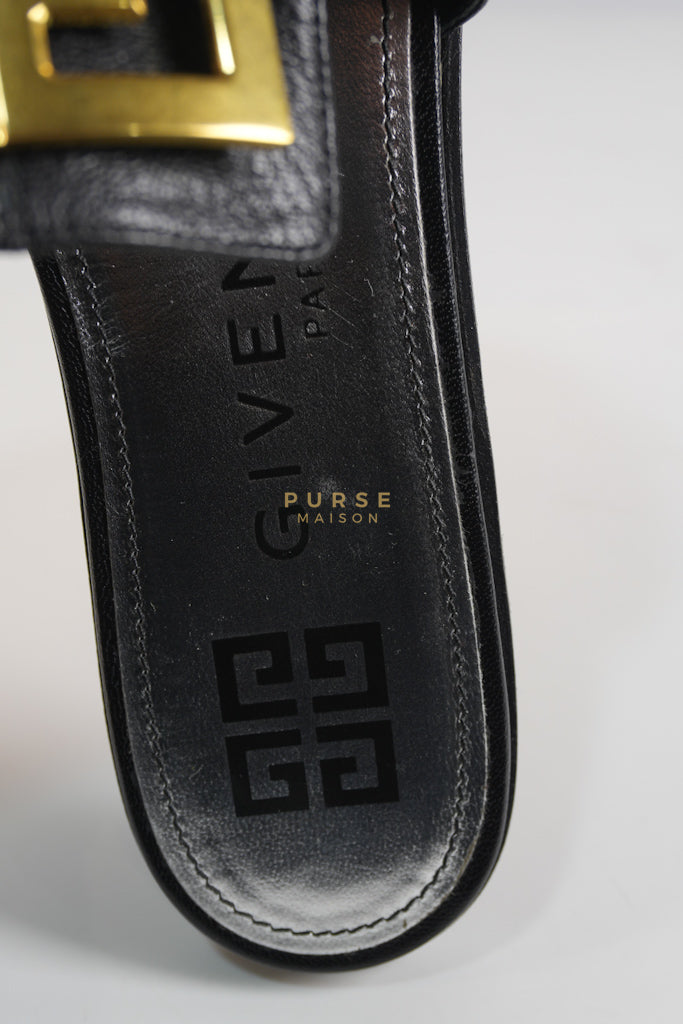 4G Logo Slide Sandals in Black Plague Leather Size 38.5 Eu (24 cm) | Purse Maison Luxury Bags Shop