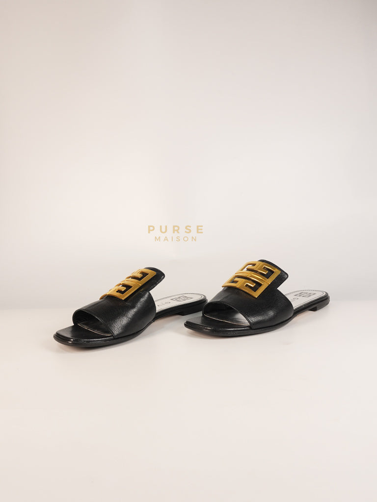 4G Logo Slide Sandals in Black Plague Leather Size 38.5 Eu (24 cm) | Purse Maison Luxury Bags Shop