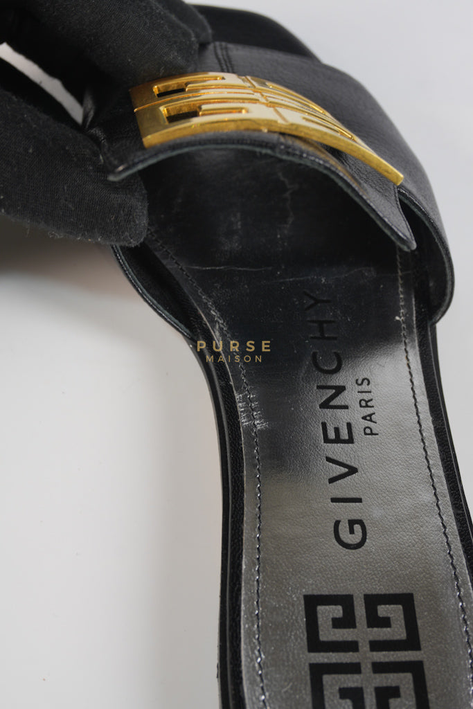 4G Logo Slide Sandals in Black Plague Leather Size 38.5 Eu (24 cm) | Purse Maison Luxury Bags Shop