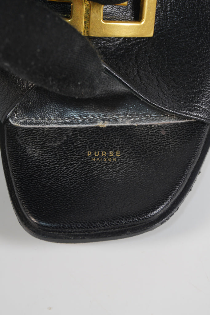 4G Logo Slide Sandals in Black Plague Leather Size 38.5 Eu (24 cm) | Purse Maison Luxury Bags Shop