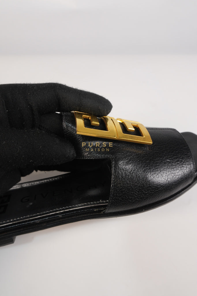 4G Logo Slide Sandals in Black Plague Leather Size 38.5 Eu (24 cm) | Purse Maison Luxury Bags Shop