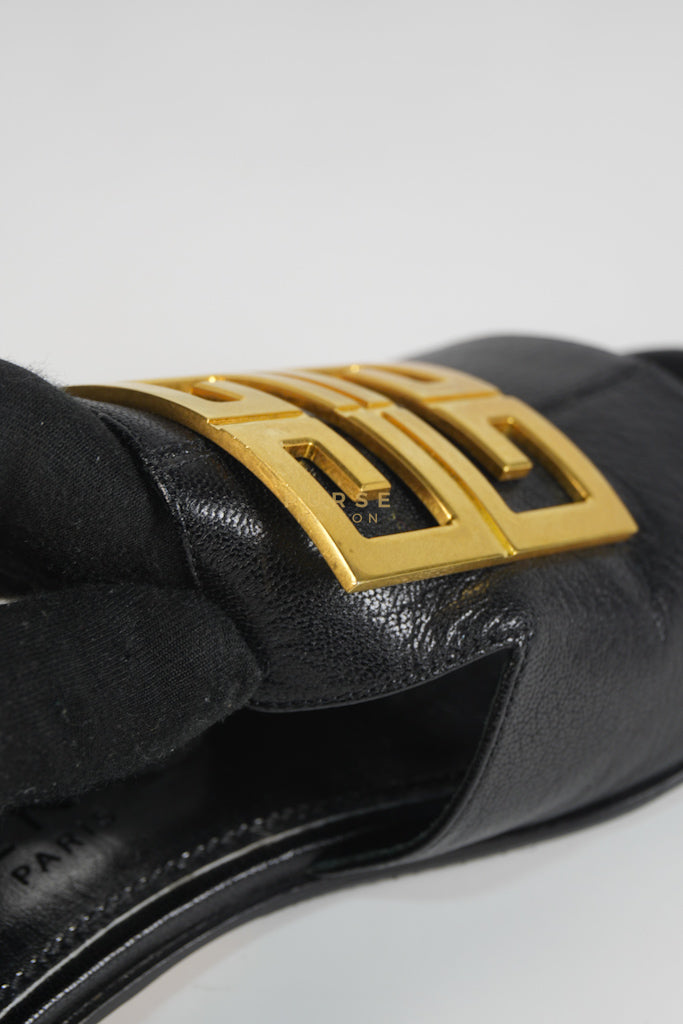 4G Logo Slide Sandals in Black Plague Leather Size 38.5 Eu (24 cm) | Purse Maison Luxury Bags Shop