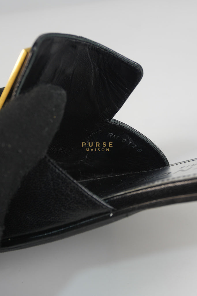 4G Logo Slide Sandals in Black Plague Leather Size 38.5 Eu (24 cm) | Purse Maison Luxury Bags Shop
