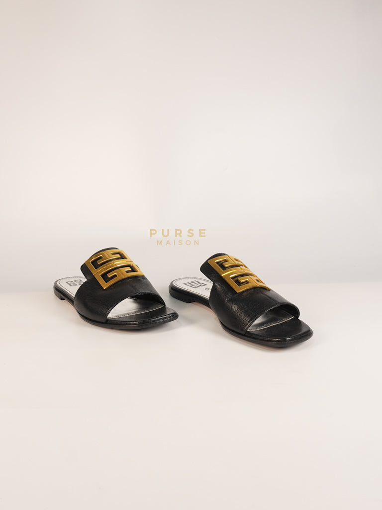 4G Logo Slide Sandals in Black Plague Leather Size 38.5 Eu (24 cm) | Purse Maison Luxury Bags Shop