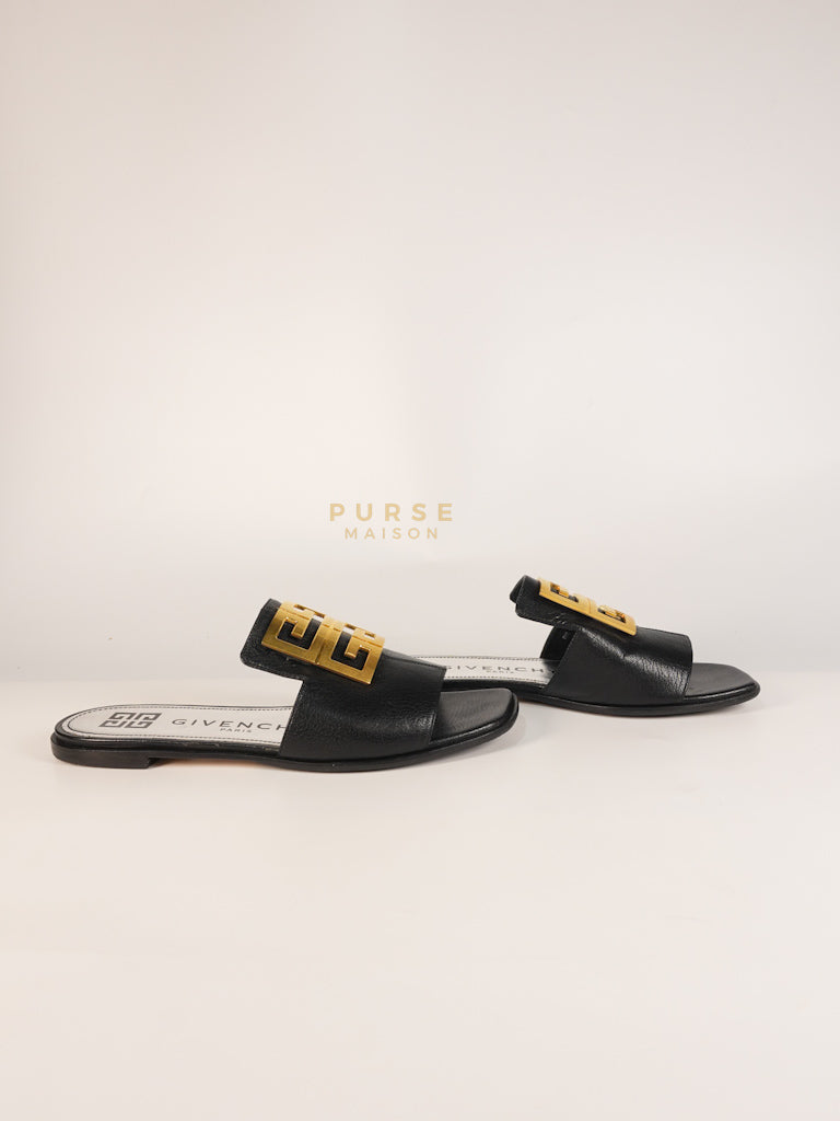 4G Logo Slide Sandals in Black Plague Leather Size 38.5 Eu (24 cm) | Purse Maison Luxury Bags Shop