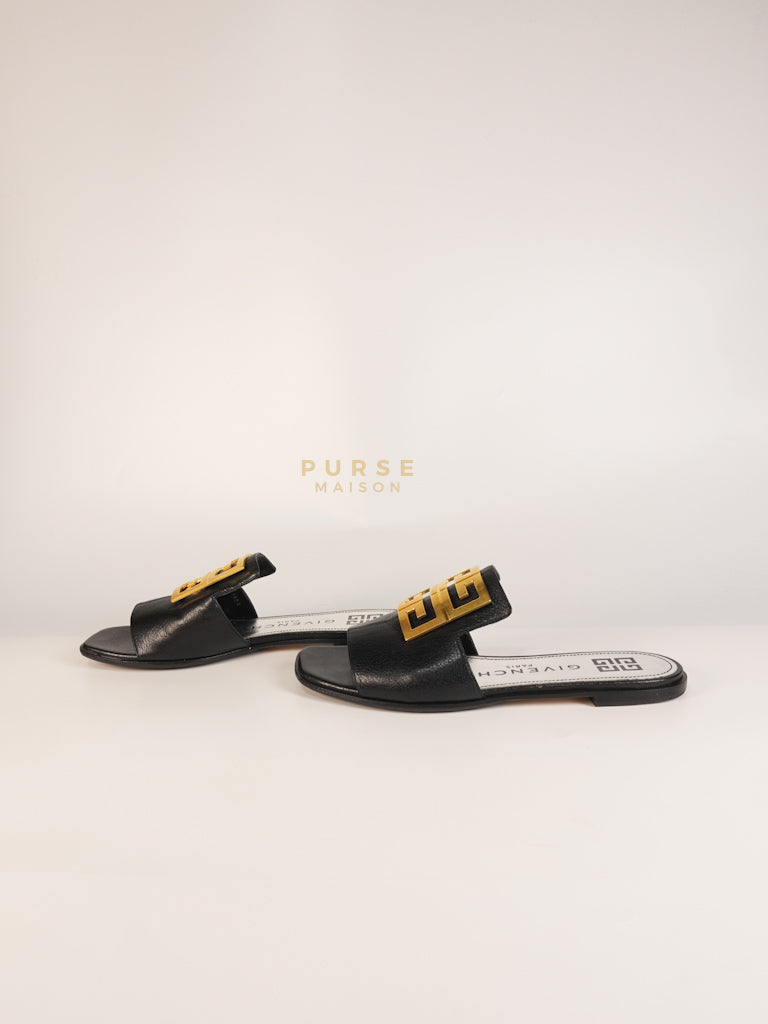4G Logo Slide Sandals in Black Plague Leather Size 38.5 Eu (24 cm) | Purse Maison Luxury Bags Shop