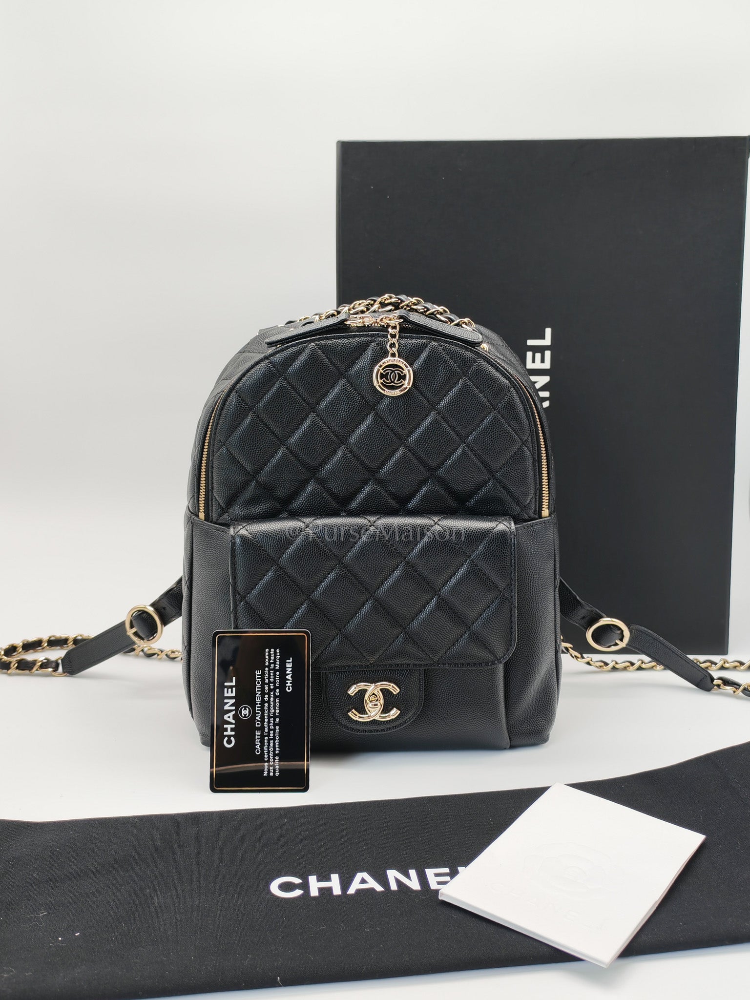 CC Day Backpack Small Black Caviar Light Gold Hardware (Series 27)