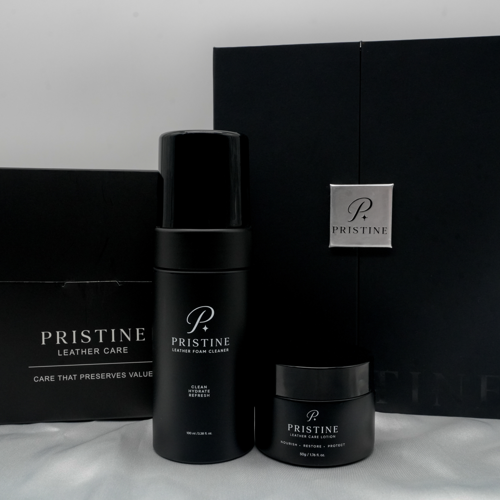 Pristine Leather Care System – Foam Cleaner 100ml, Care Lotion 50g & Cloth