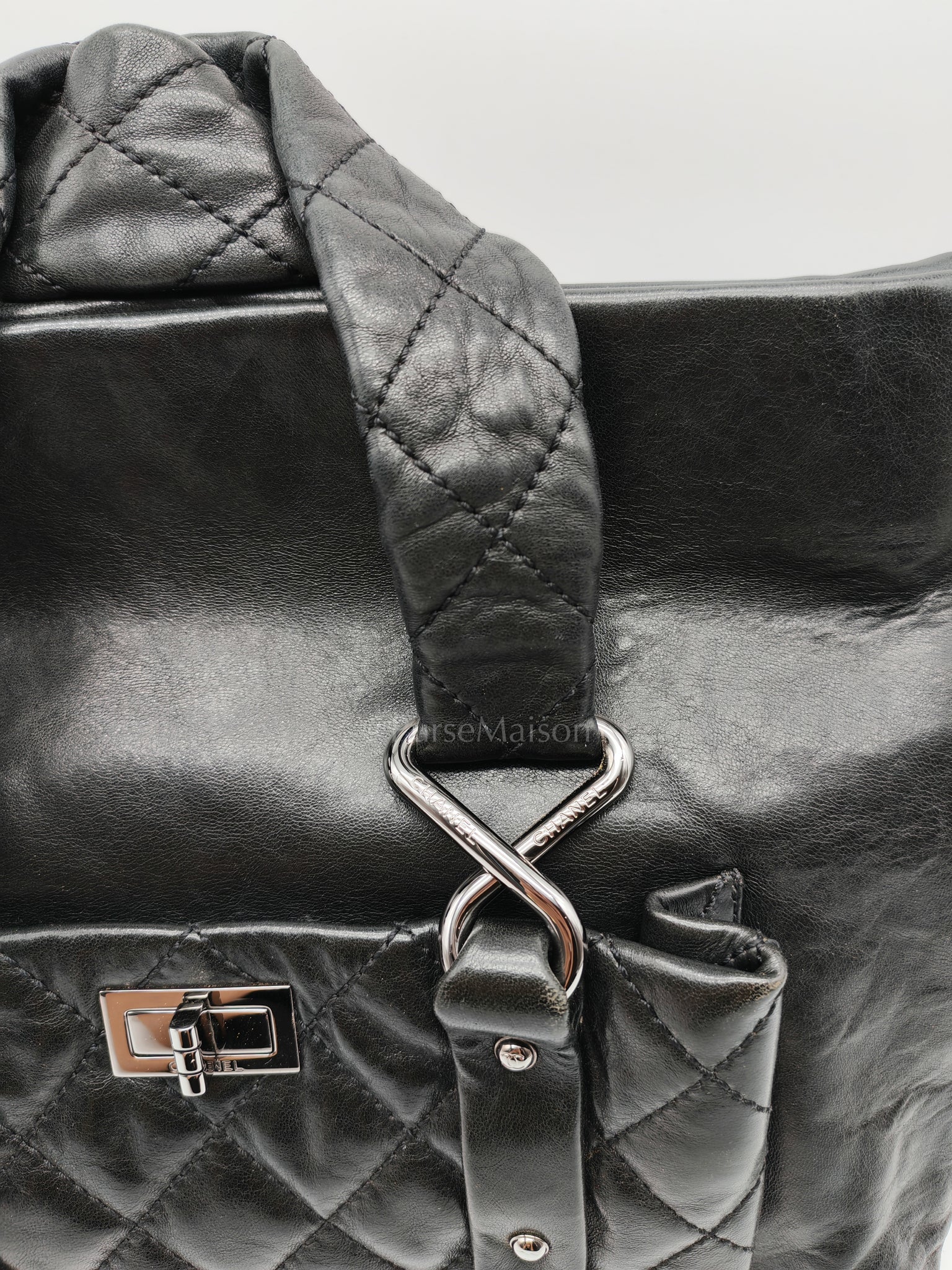 8 Knots Reissue Tote Bag Black in Lambskin Leather Silver Hardware (Series 11) | Purse Maison Luxury Bags Shop