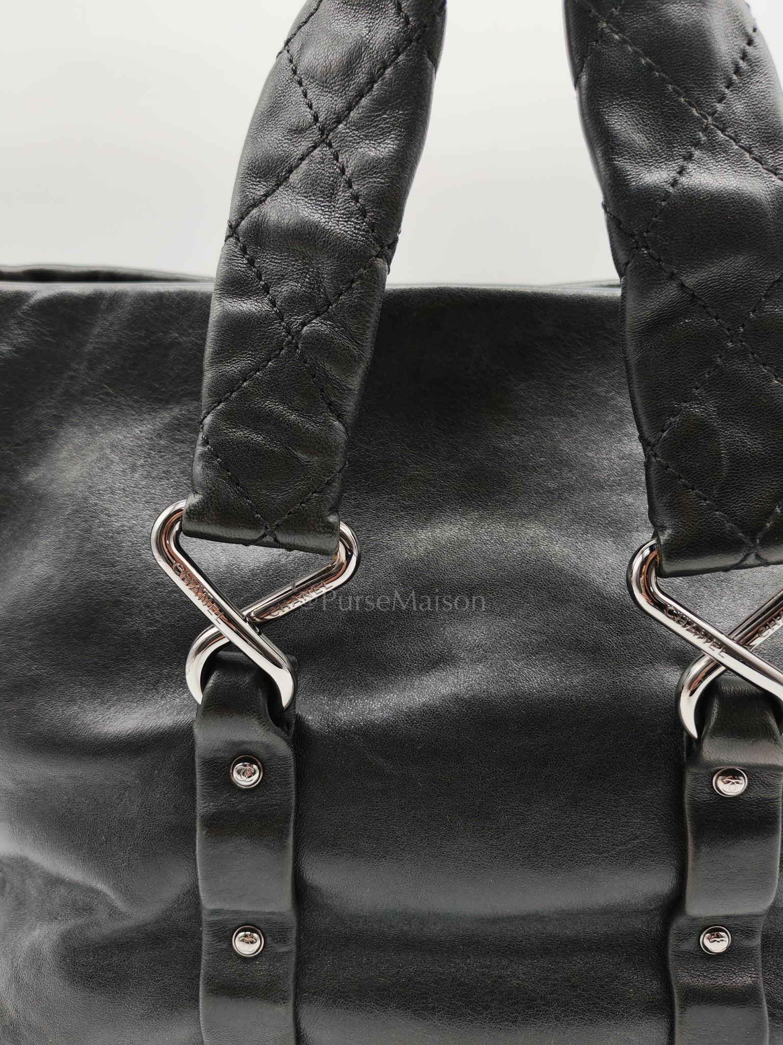 8 Knots Reissue Tote Bag Black in Lambskin Leather Silver Hardware (Series 11) | Purse Maison Luxury Bags Shop