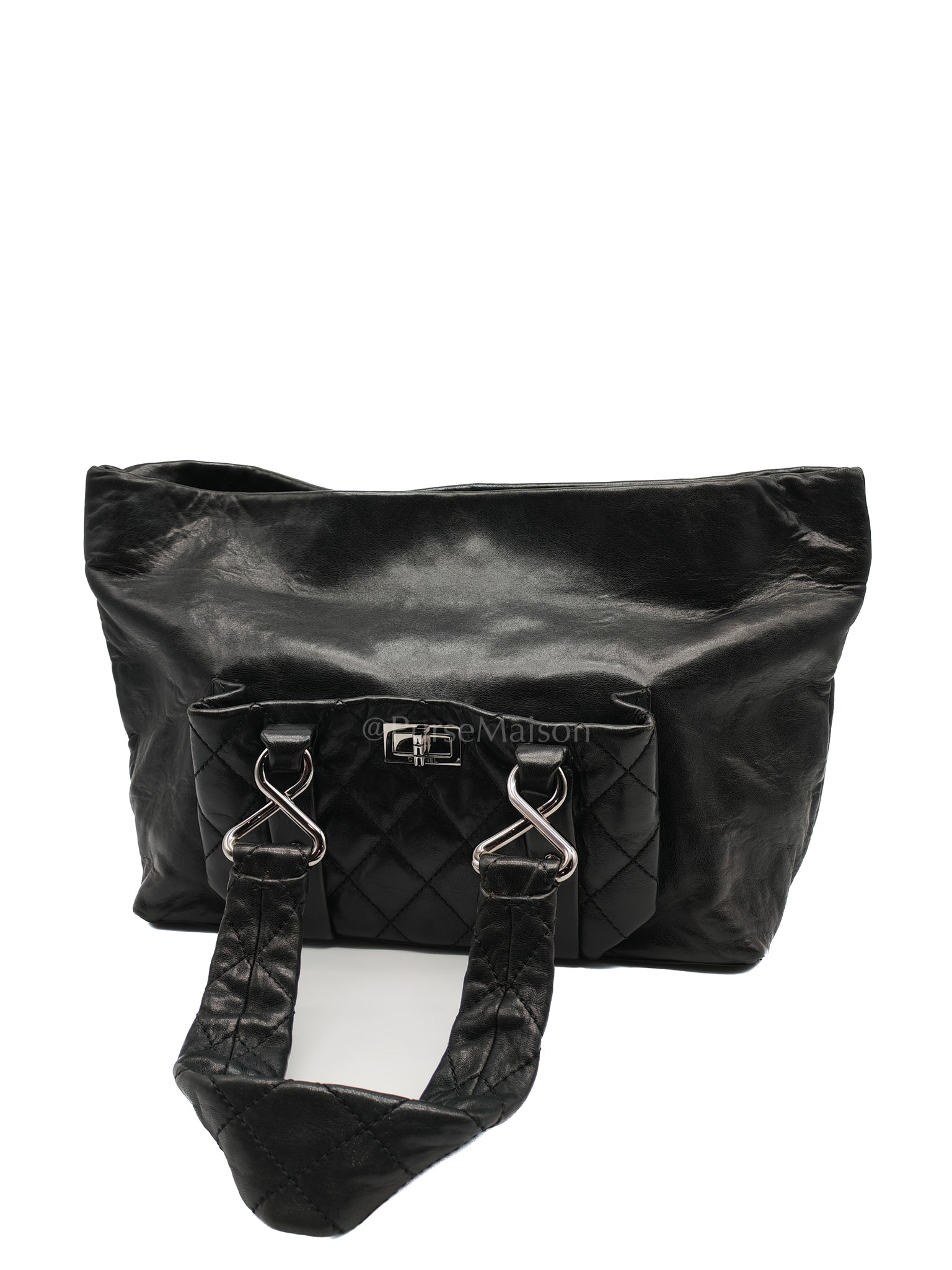 8 Knots Reissue Tote Bag Black in Lambskin Leather Silver Hardware (Series 11) | Purse Maison Luxury Bags Shop