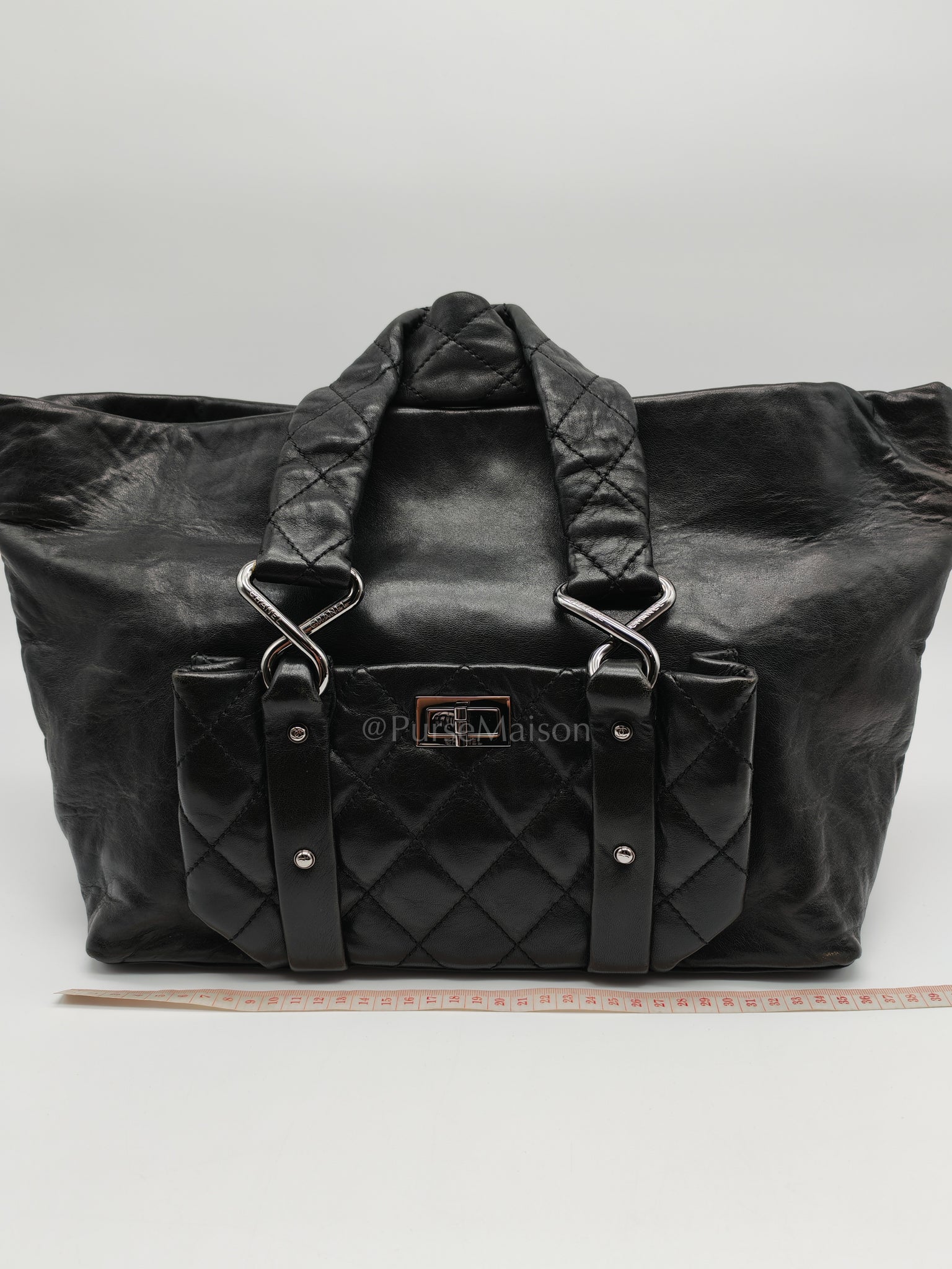 8 Knots Reissue Tote Bag Black in Lambskin Leather Silver Hardware (Series 11) | Purse Maison Luxury Bags Shop