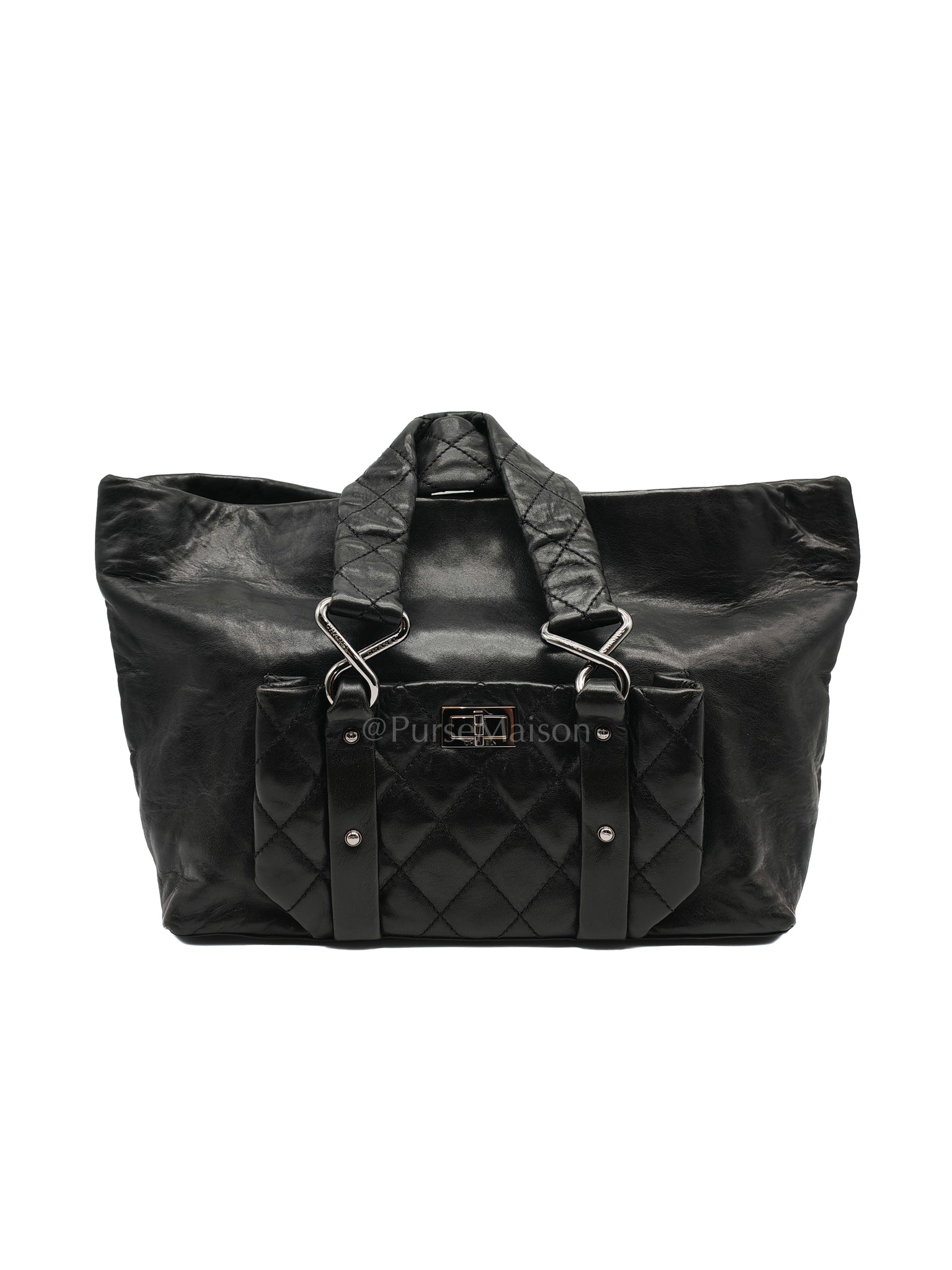 8 Knots Reissue Tote Bag Black in Lambskin Leather Silver Hardware (Series 11) | Purse Maison Luxury Bags Shop
