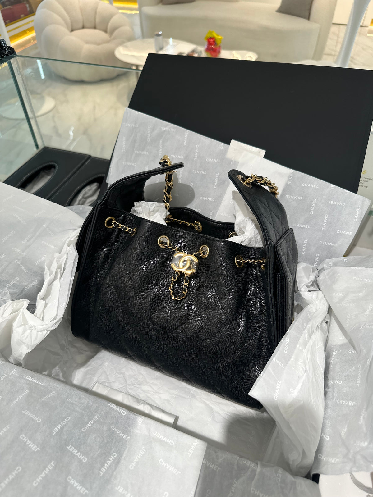 C25 small black caviar leather AGHW U7A36T14