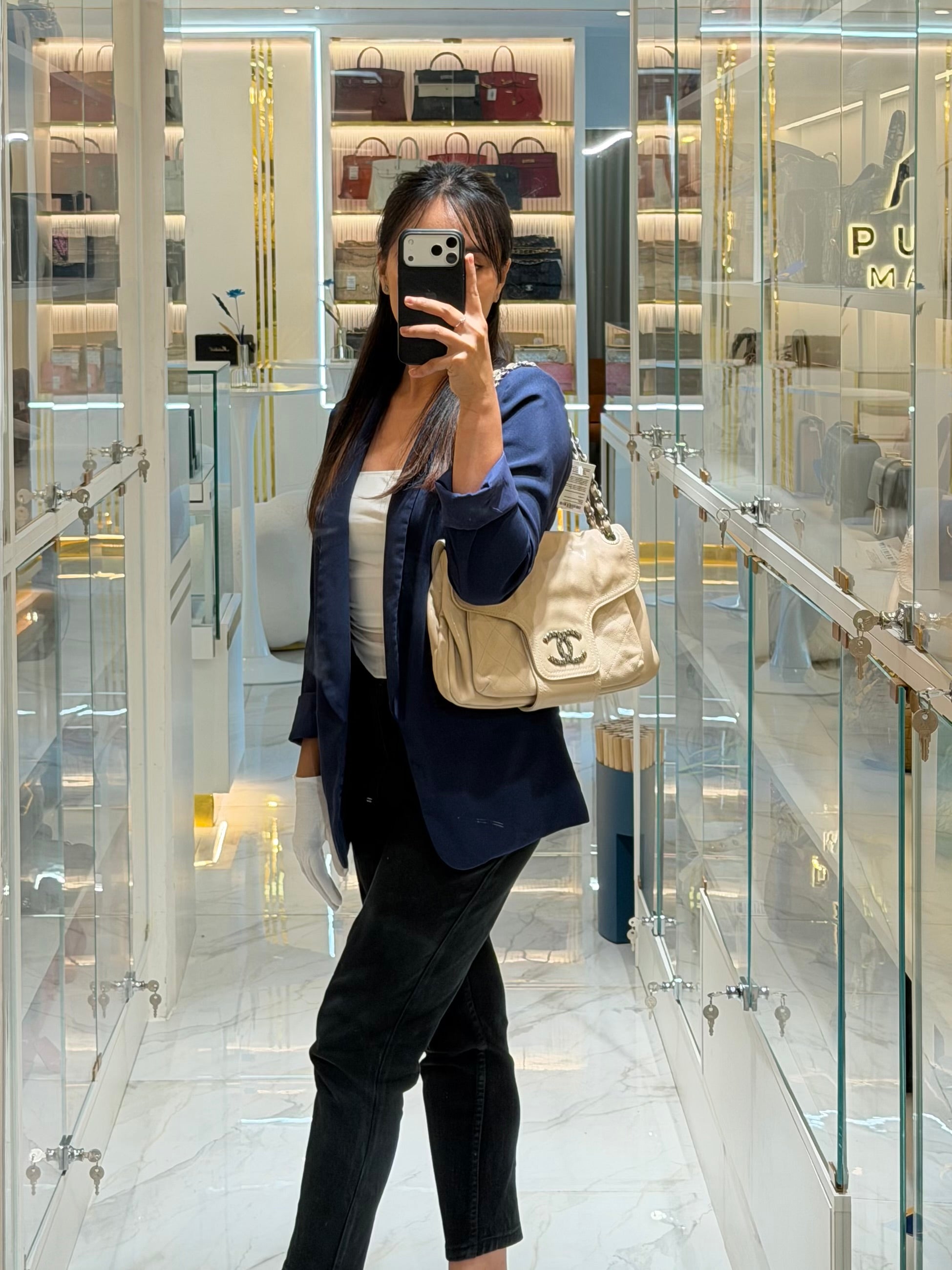 Coco Rider Flap Bag Light Beige Caviar Leather and Ruthenium Hardware Series 13