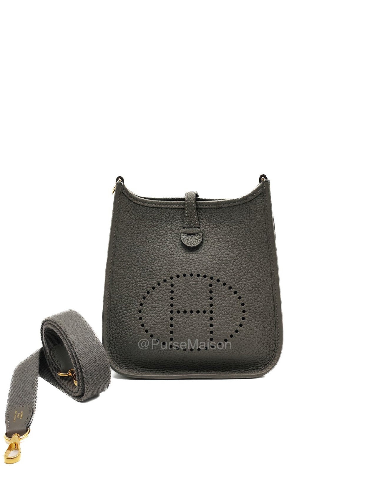 Hermes Evelyne TPM in Gris Meyer Clemence Leather and Gold Hardware Stamp W (2024)