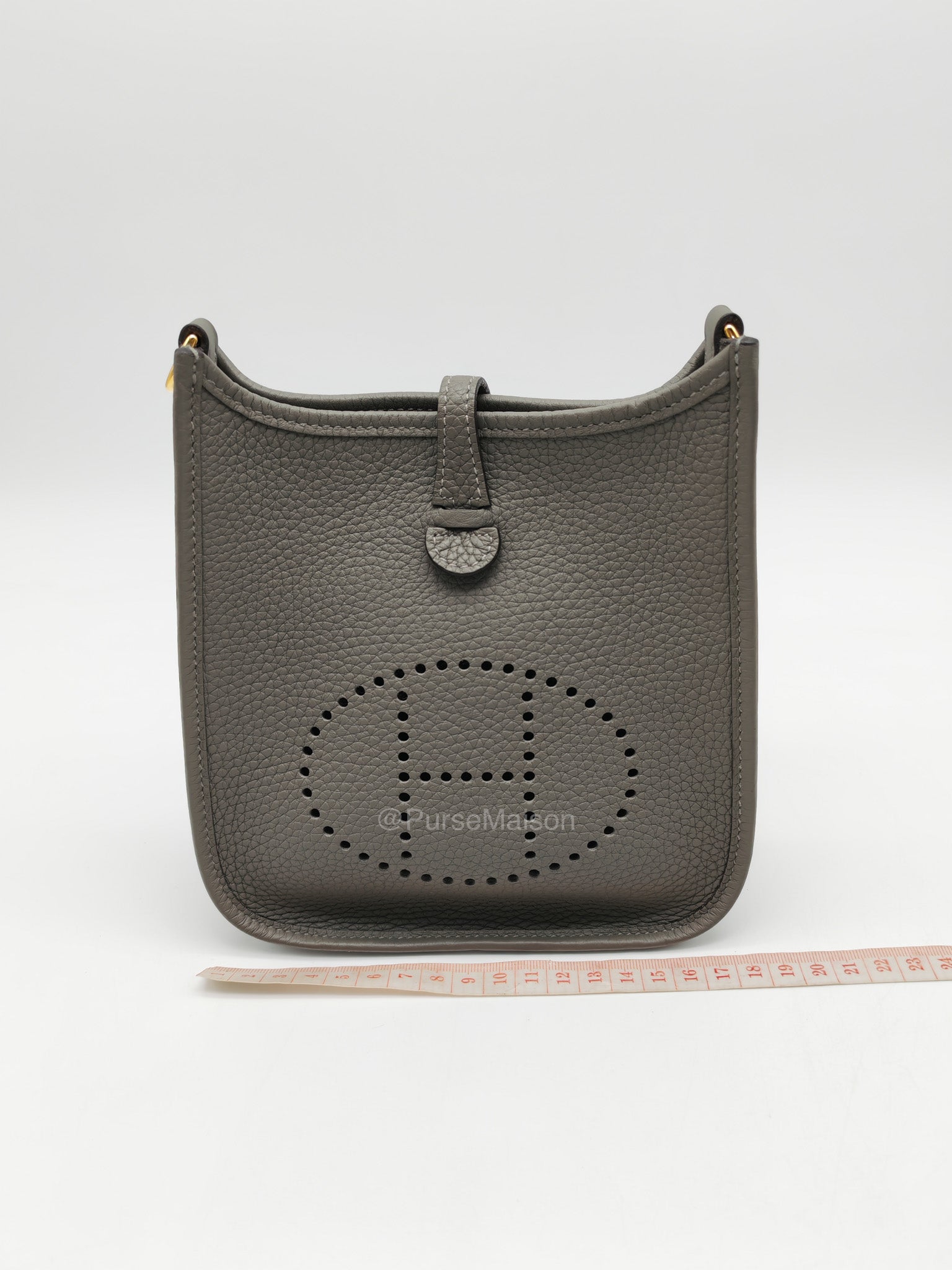 Hermes Evelyne TPM in Gris Meyer Clemence Leather and Gold Hardware Stamp W (2024)