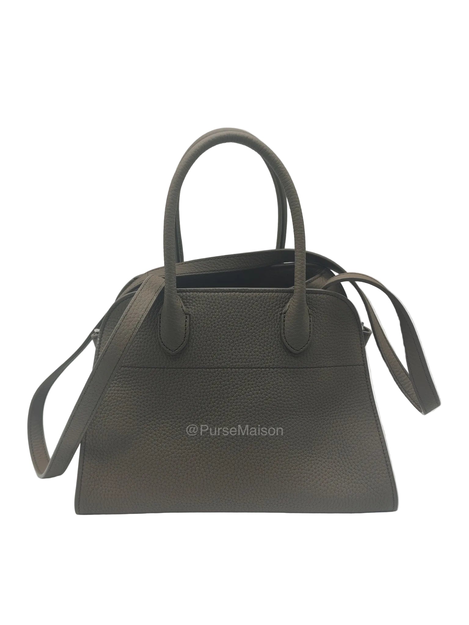 The Row Soft Margaux 10 in Smoke Taupe Calfskin Grained Leather