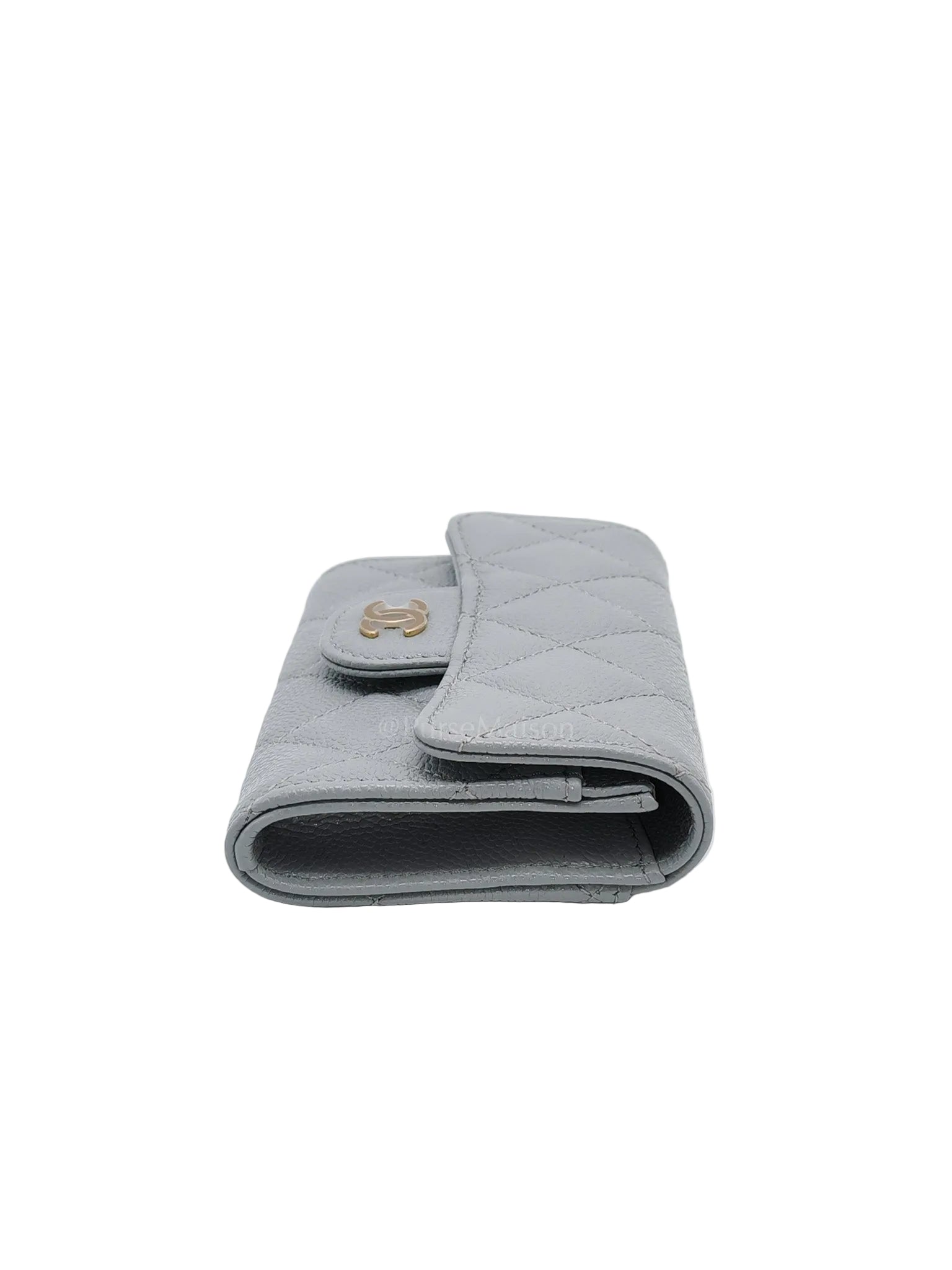 Classic Card Holder in Gray Caviar Leather Light Gold Hardware (Microchip)