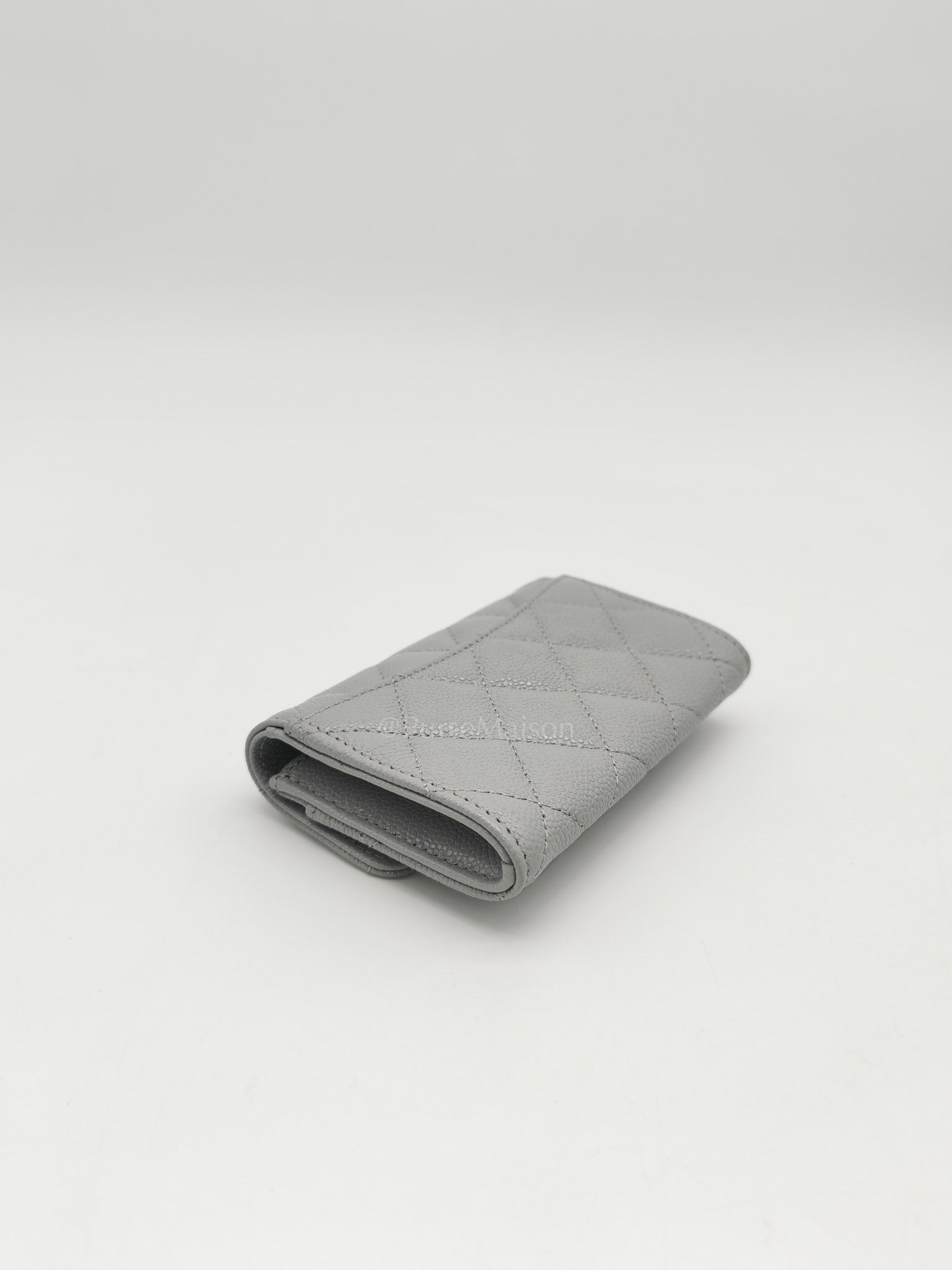 Classic Card Holder in Gray Caviar Leather Light Gold Hardware (Microchip)