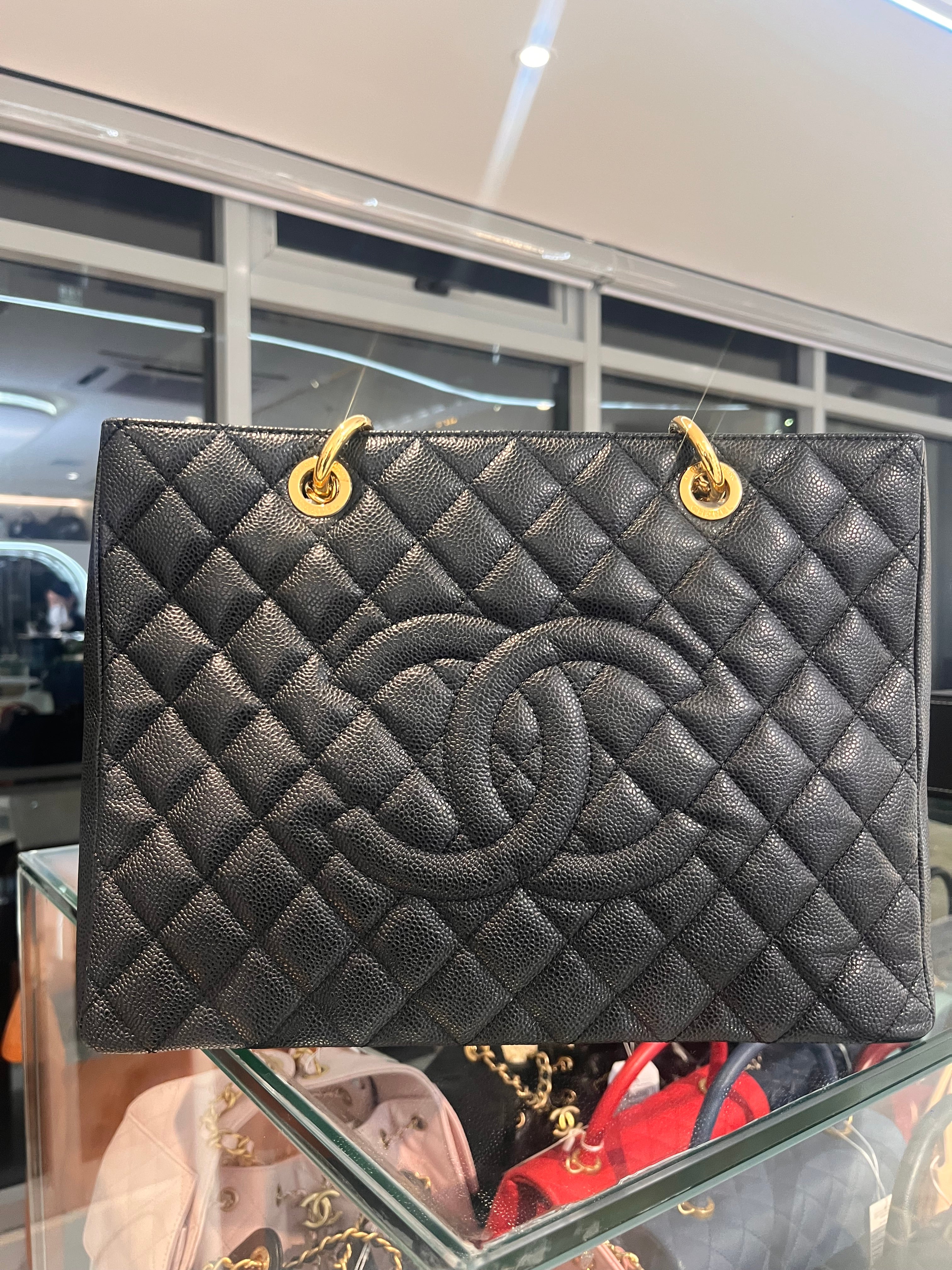 Chanel Grand Shopping Tote (GST) In Black Quilted Caviar Leather Series 14