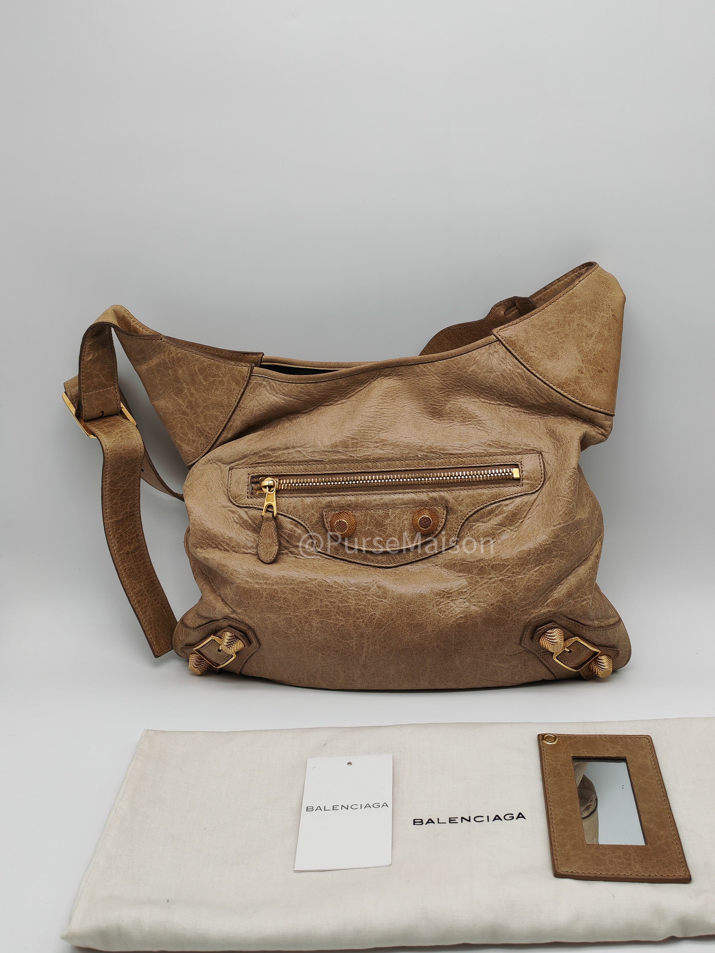 Balenciaga Giant 21 Part Time Bag in Beige Distressed Lambskin Leather Gold Hardware