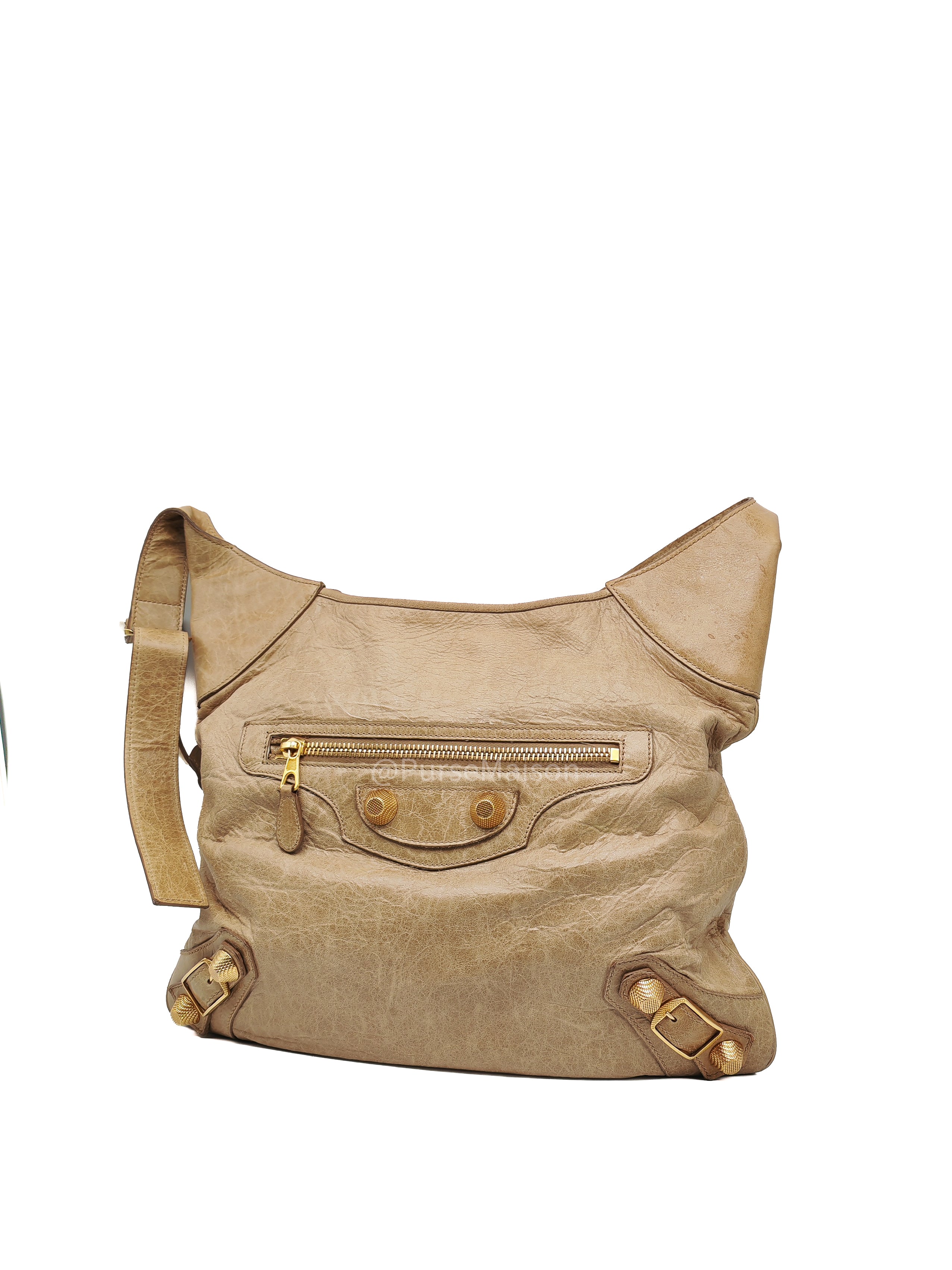 Balenciaga Giant 21 Part Time Bag in Beige Distressed Lambskin Leather Gold Hardware