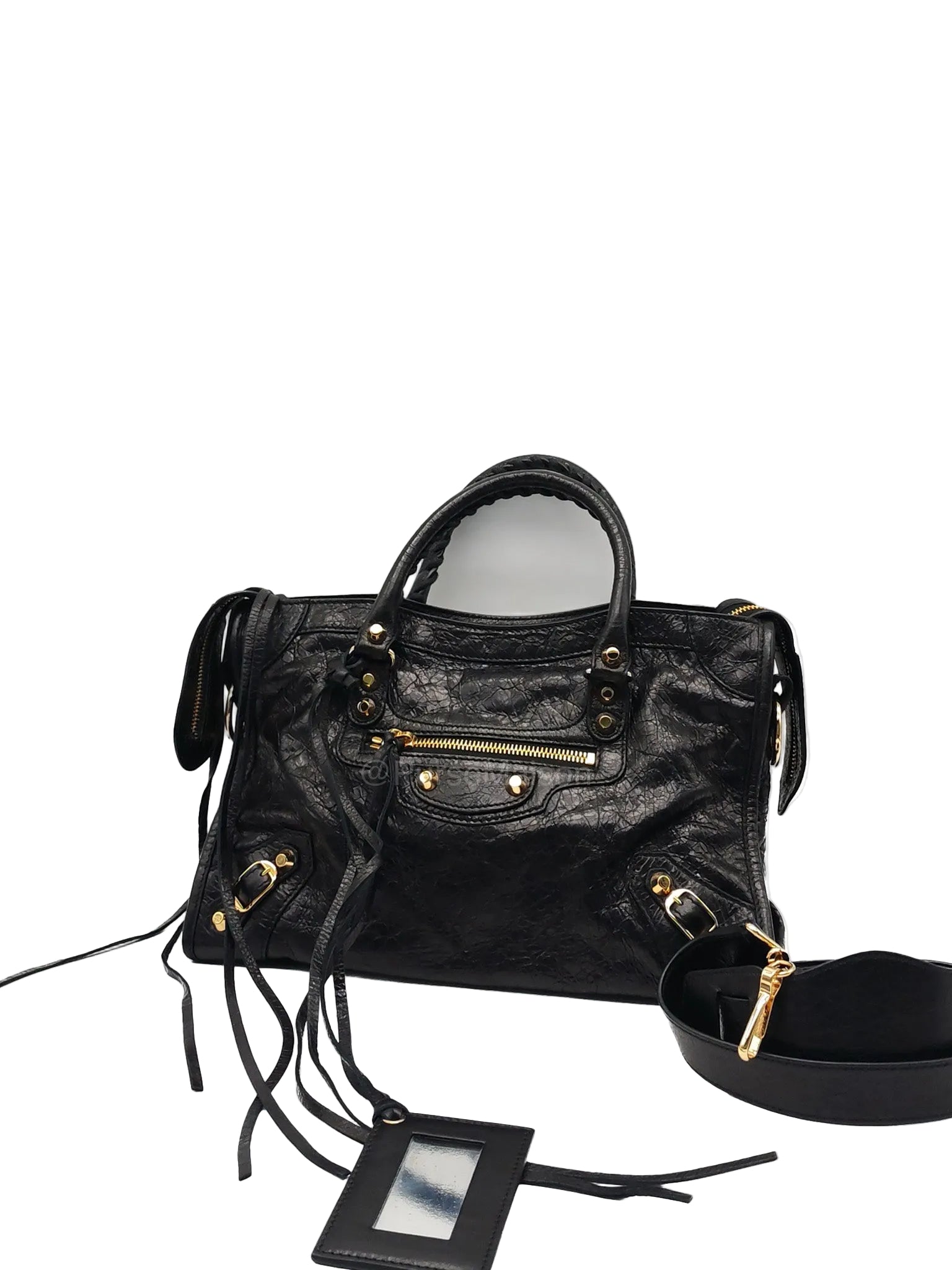 Balenciaga Le City Small Bag in Black Studded Calfskin Leather and Gold Hardware