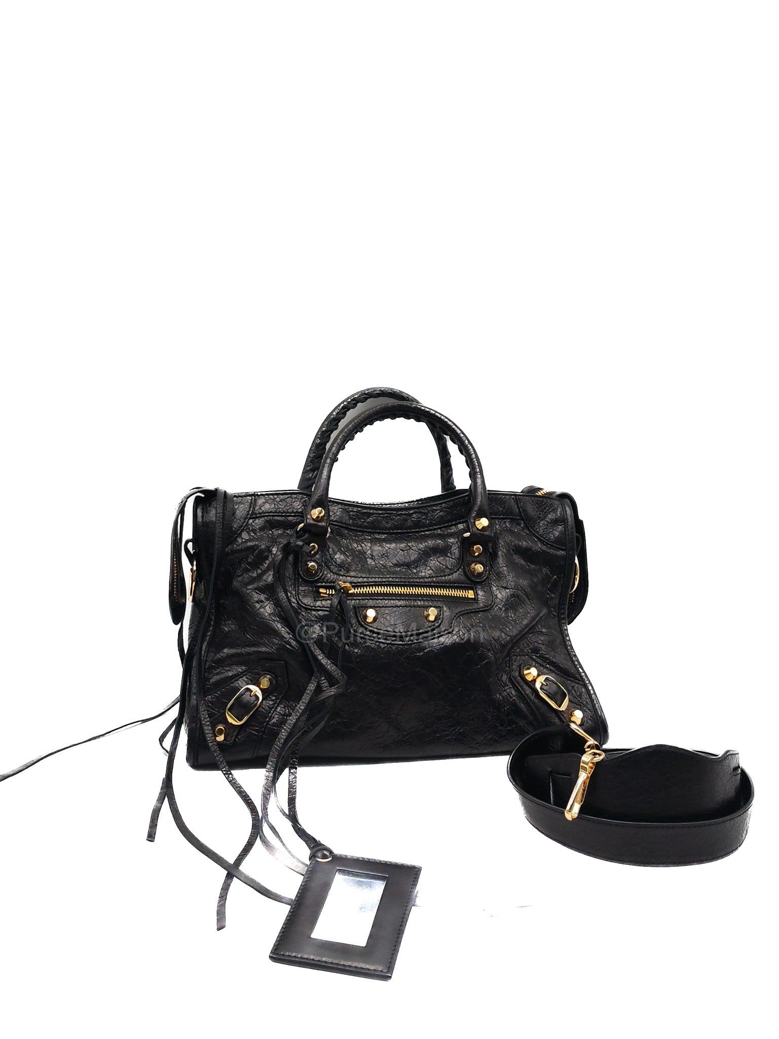Balenciaga Le City Small Bag in Black Studded Calfskin Leather and Gold Hardware