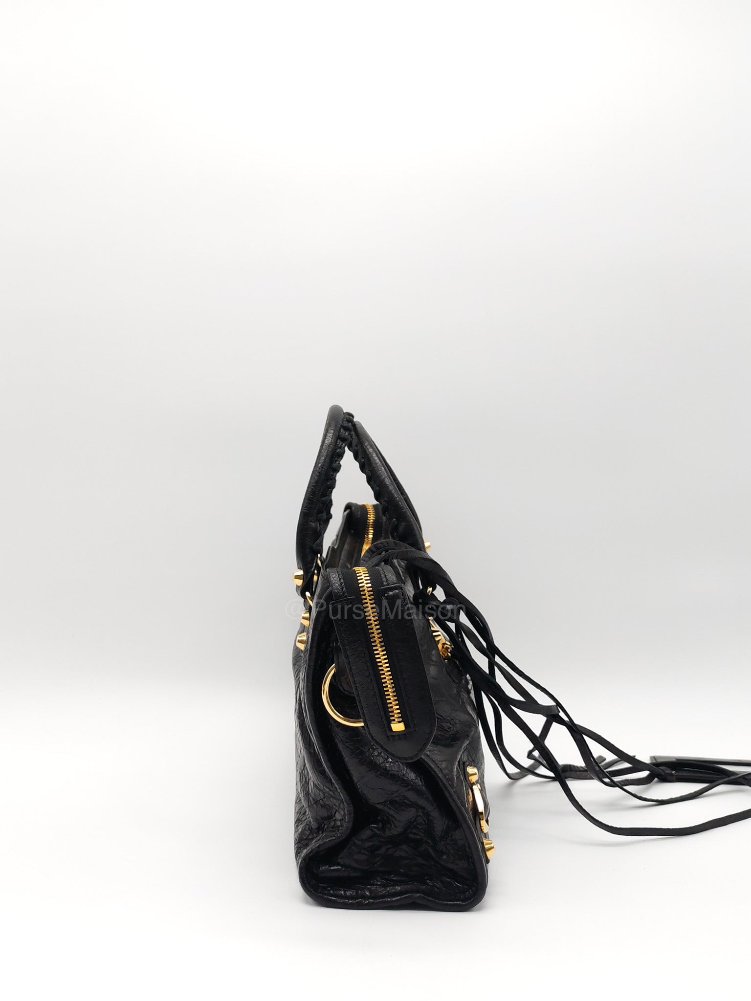 Balenciaga Le City Small Bag in Black Studded Calfskin Leather and Gold Hardware