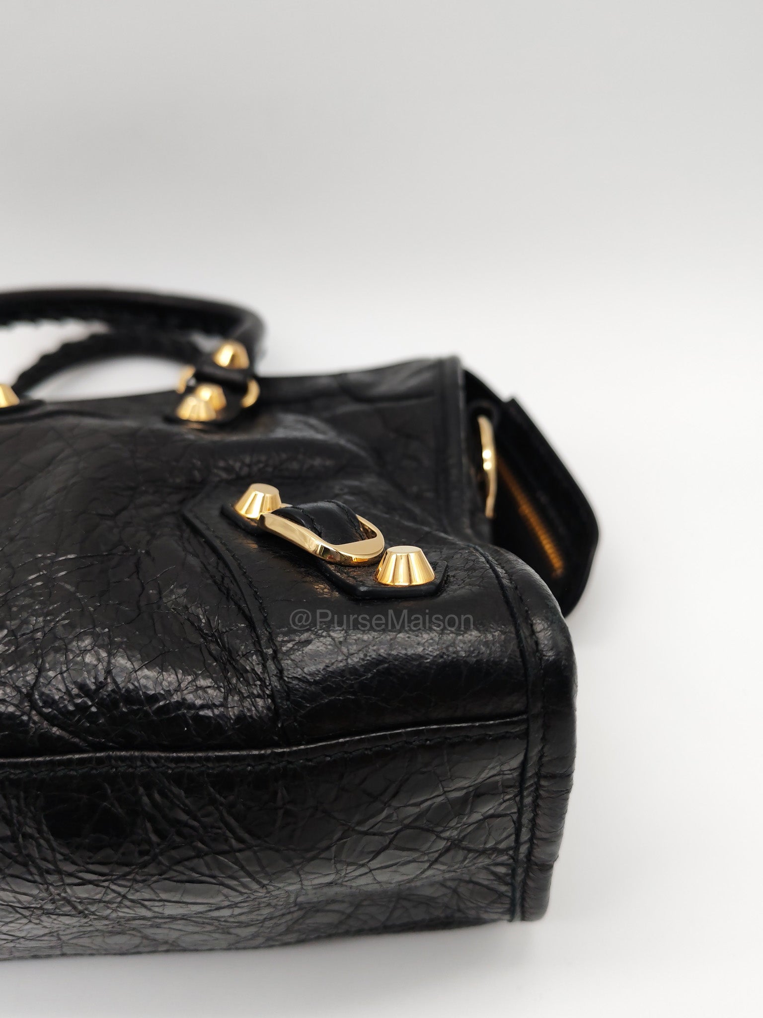 Balenciaga Le City Small Bag in Black Studded Calfskin Leather and Gold Hardware