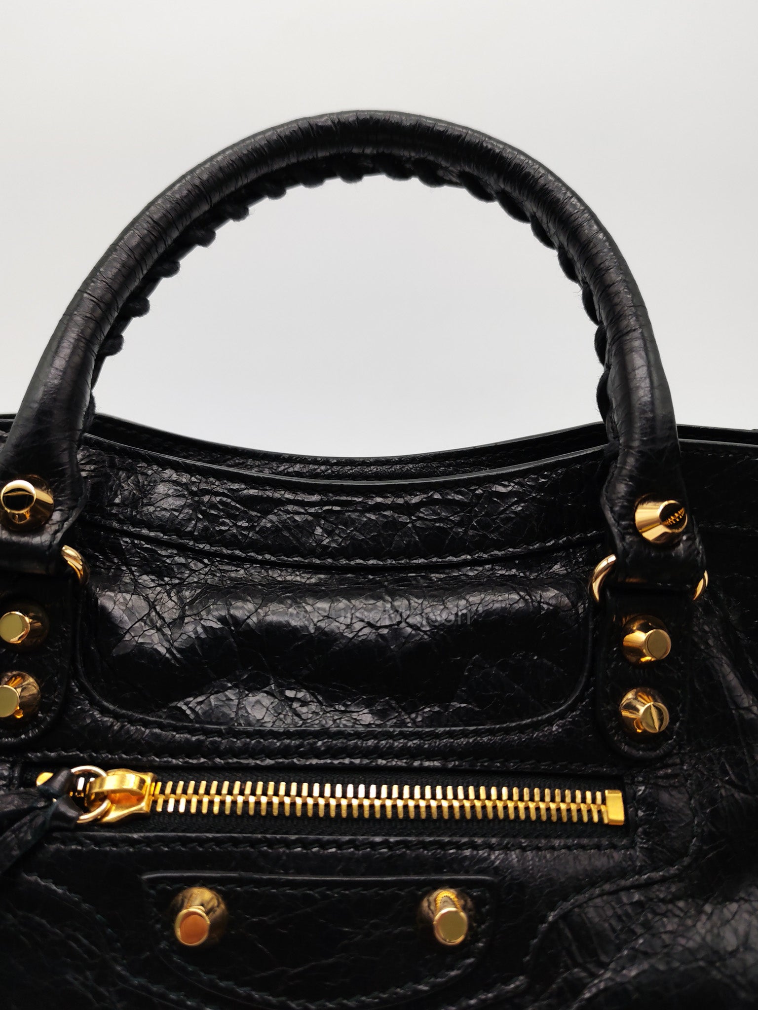 Balenciaga Le City Small Bag in Black Studded Calfskin Leather and Gold Hardware