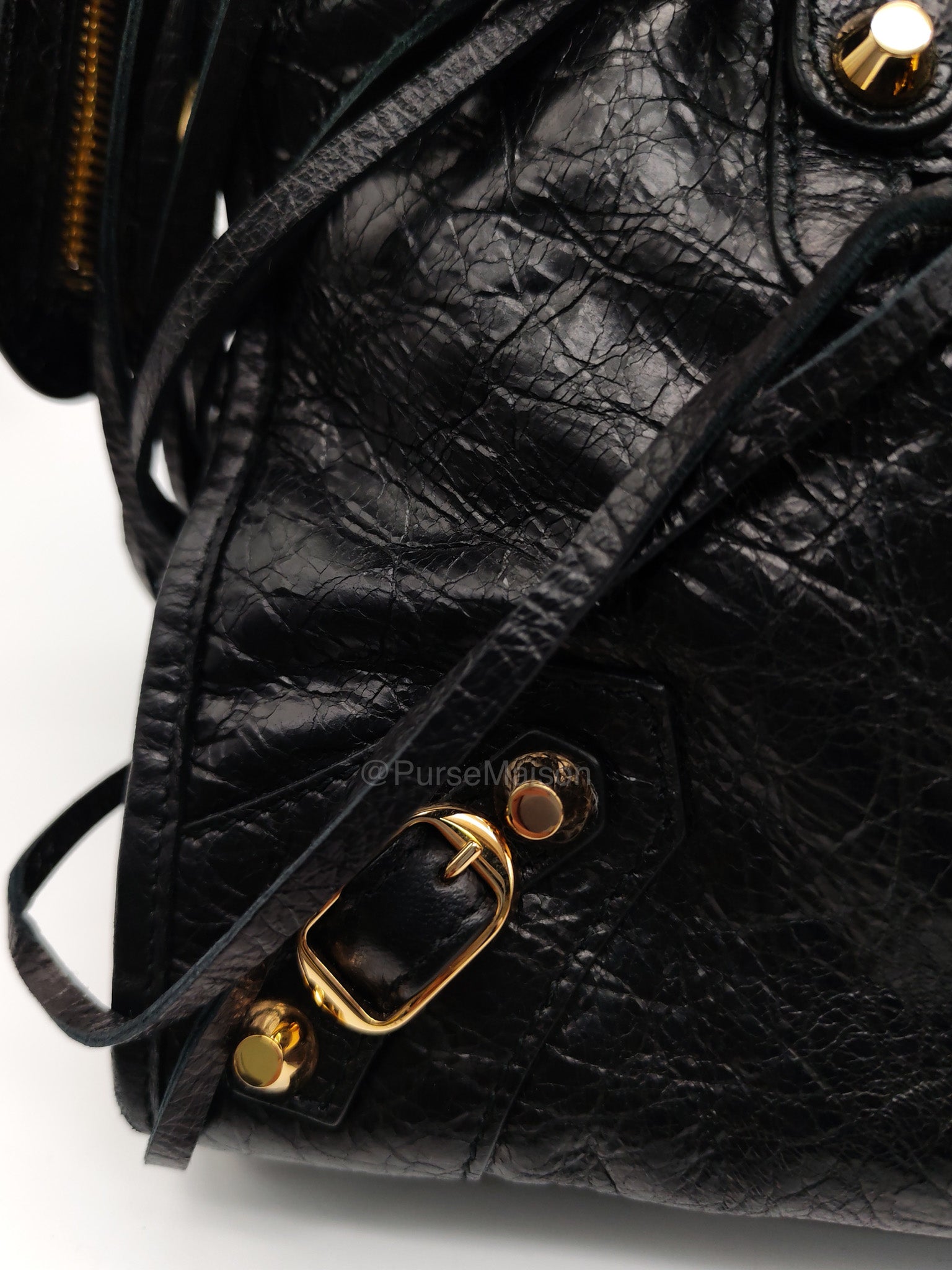 Balenciaga Le City Small Bag in Black Studded Calfskin Leather and Gold Hardware