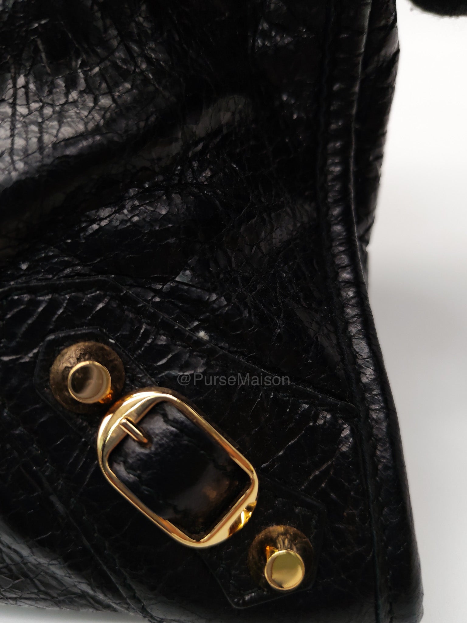 Balenciaga Le City Small Bag in Black Studded Calfskin Leather and Gold Hardware