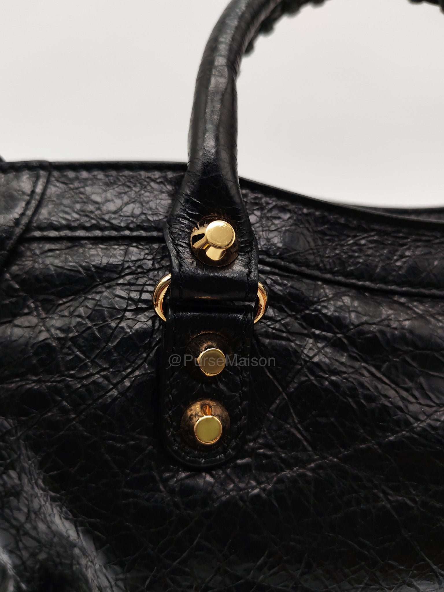 Balenciaga Le City Small Bag in Black Studded Calfskin Leather and Gold Hardware