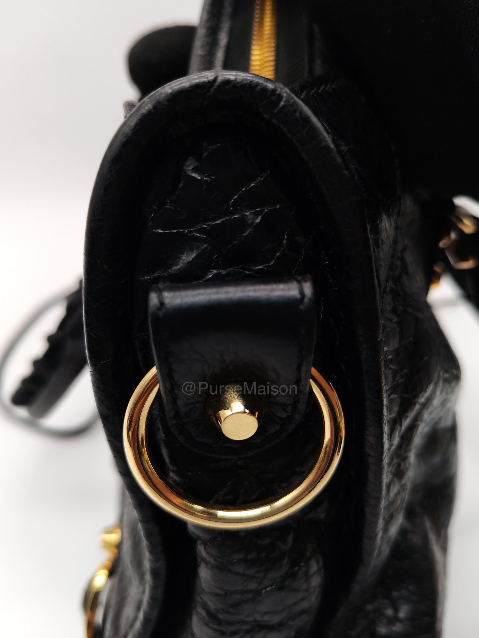 Balenciaga Le City Small Bag in Black Studded Calfskin Leather and Gold Hardware