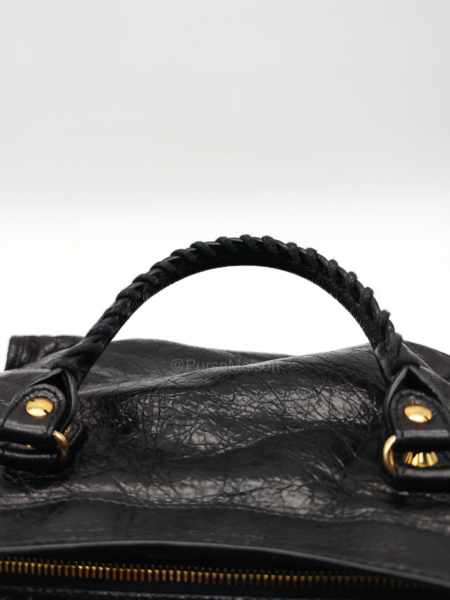 Balenciaga Le City Small Bag in Black Studded Calfskin Leather and Gold Hardware